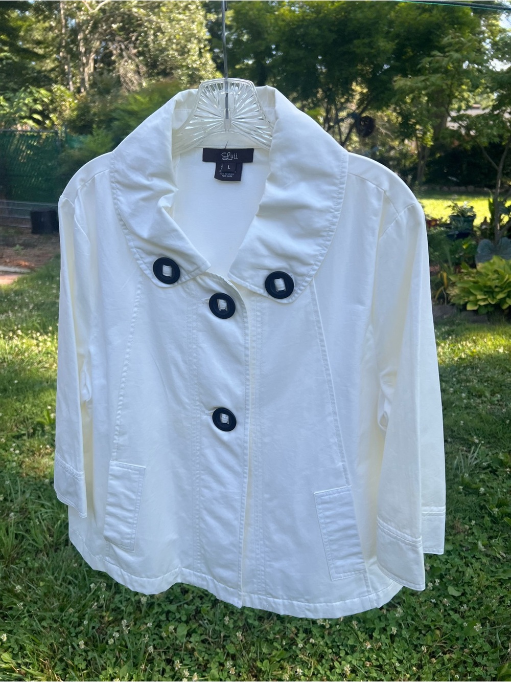 Luii White Cropped Pea Coat with Black Buttons